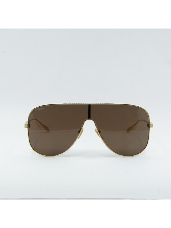 Gucci GG1436S 002 Sunglasses Gold Shield Frame, Brown Lenses main image 12
